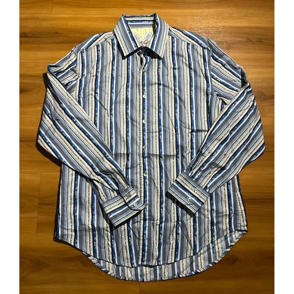 Mens Robert Graham Floral Striped Button-Front Long Sleeve Cotton Dress Shirt
